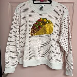 RARE QUEEN OF SPARKLES Oversized Taco Sequin Rhinestone  Sweatshirt NWOT
